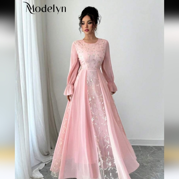 SHEIN Dresses & Skirts - Vintage Modelyn Mesh Embroidered Patchwork Chiffon Flare Sleeve Dress For Women